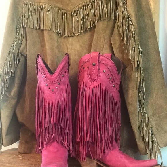 Liberty Black Vegas Raspberry Fringe Cowboy Boots Size 8.5 - Picture 5 of 10